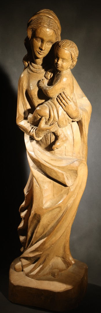 Vintage Carved Wood Figure of Madonna and Child