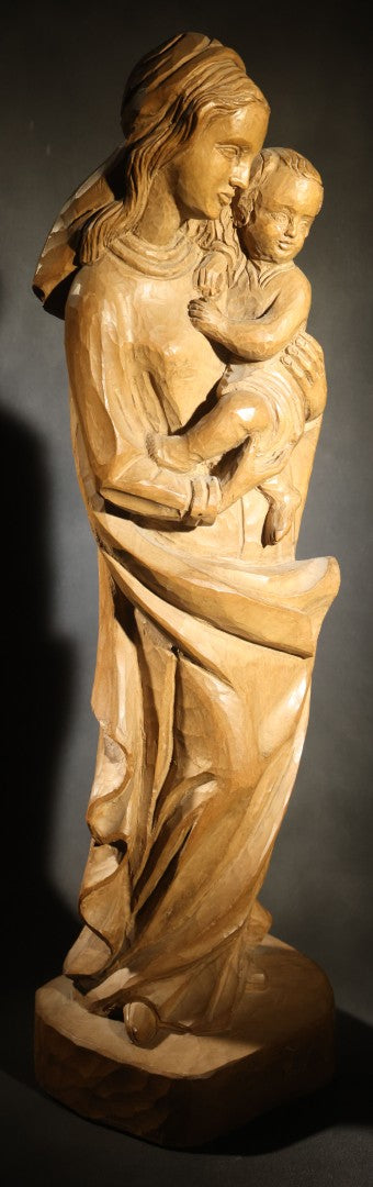 Vintage Carved Wood Figure of Madonna and Child