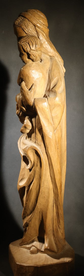 Vintage Carved Wood Figure of Madonna and Child