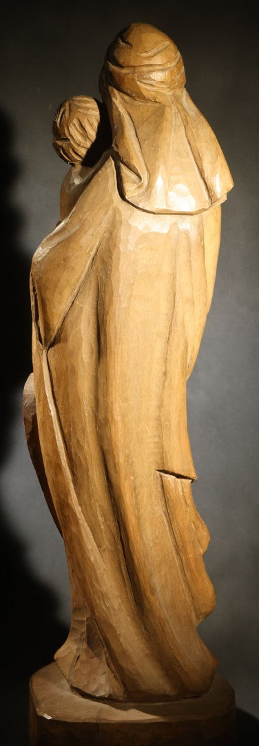 Vintage Carved Wood Figure of Madonna and Child