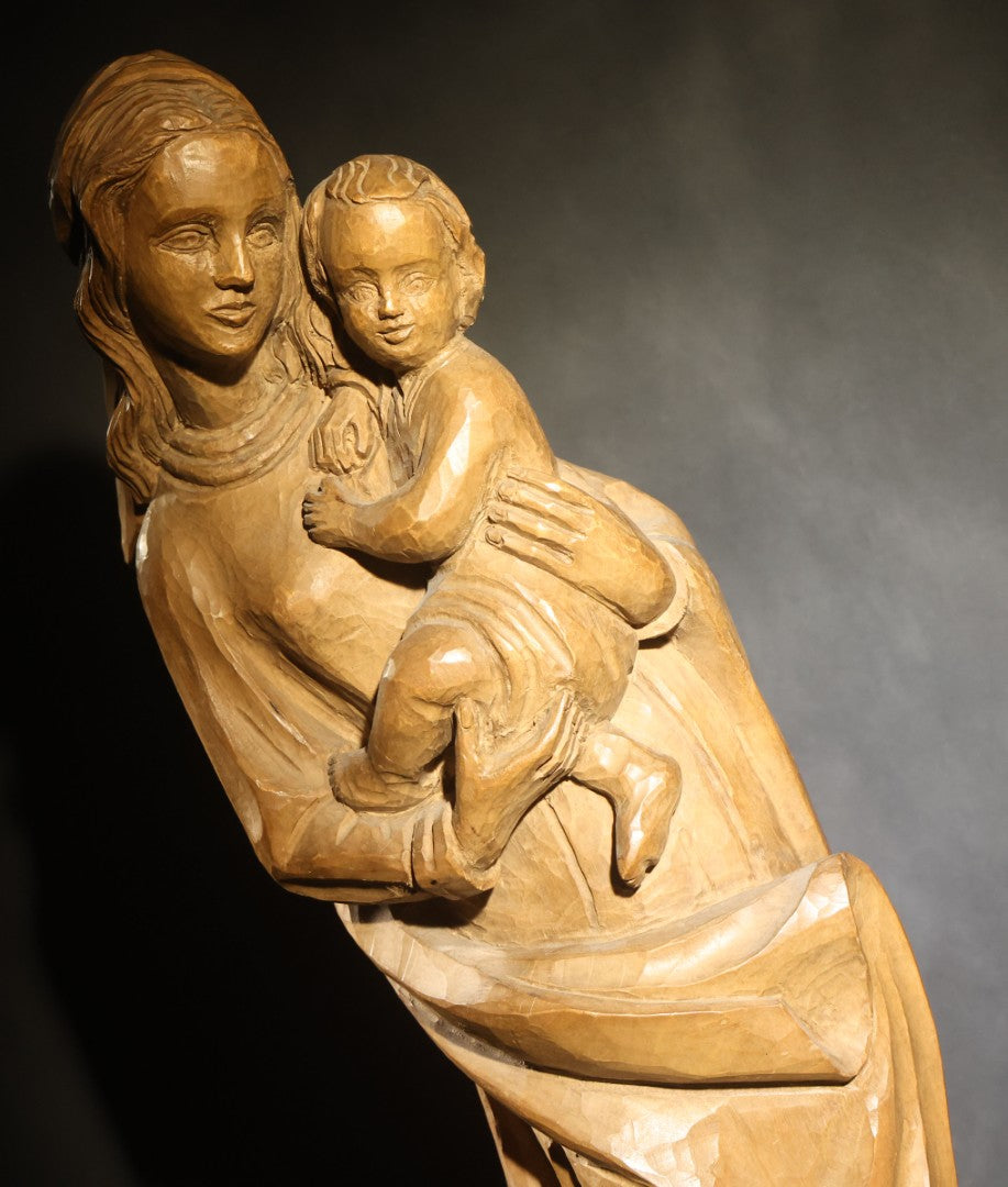 Vintage Carved Wood Figure of Madonna and Child