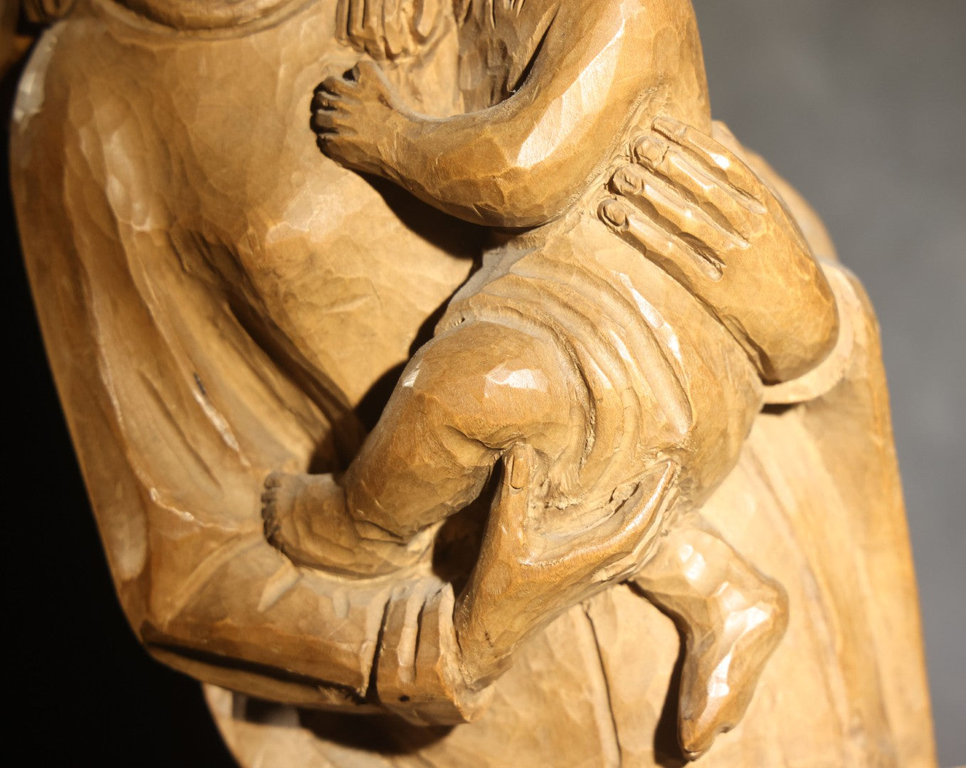 Vintage Carved Wood Figure of Madonna and Child