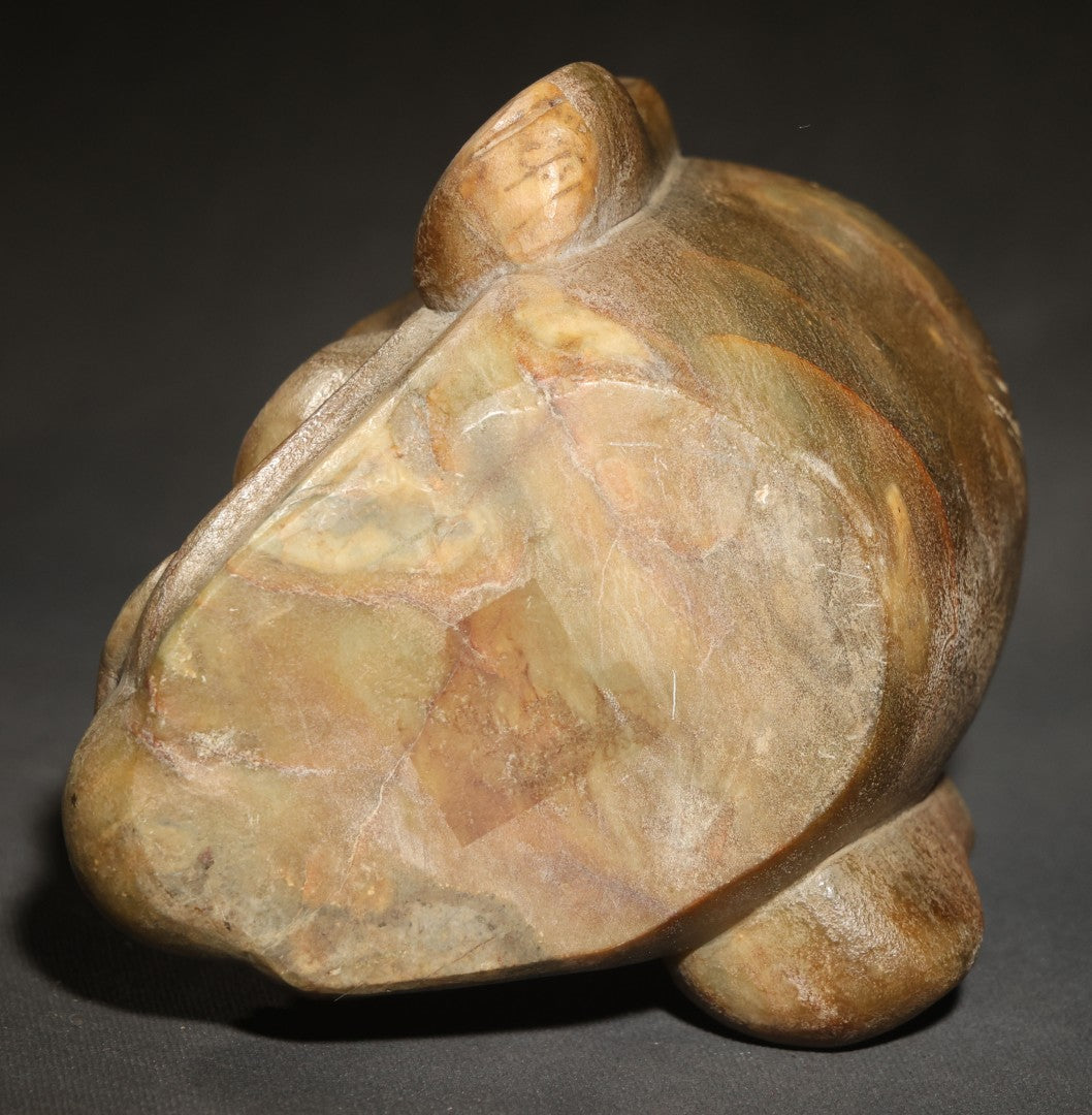 Vintage Carved Stone Grotesque Head with Exaggerated Features and Spiral Ears