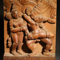 Lot 056 - Vintage Indian Carved Wood Relief Panel Depicting Three Figures with Erotic Motif, Floral Border, 9-1/2" H