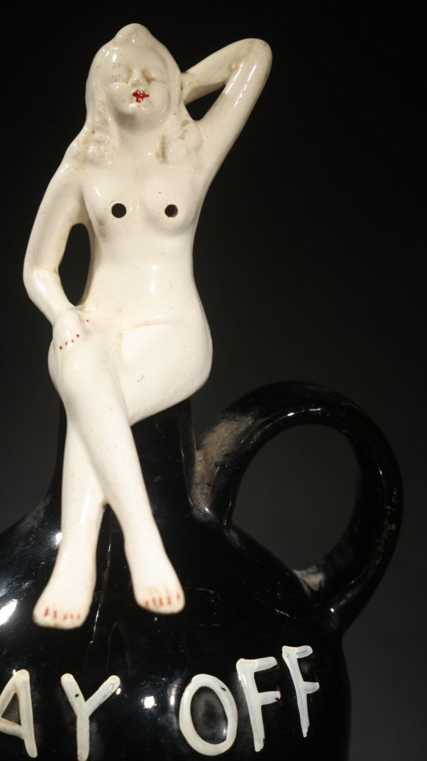 Vintage Ceramic Novelty Jug with Nude Female Figure, "Lay Off This is the Old Man's Private Stuff," G. Novelty Co., Japan