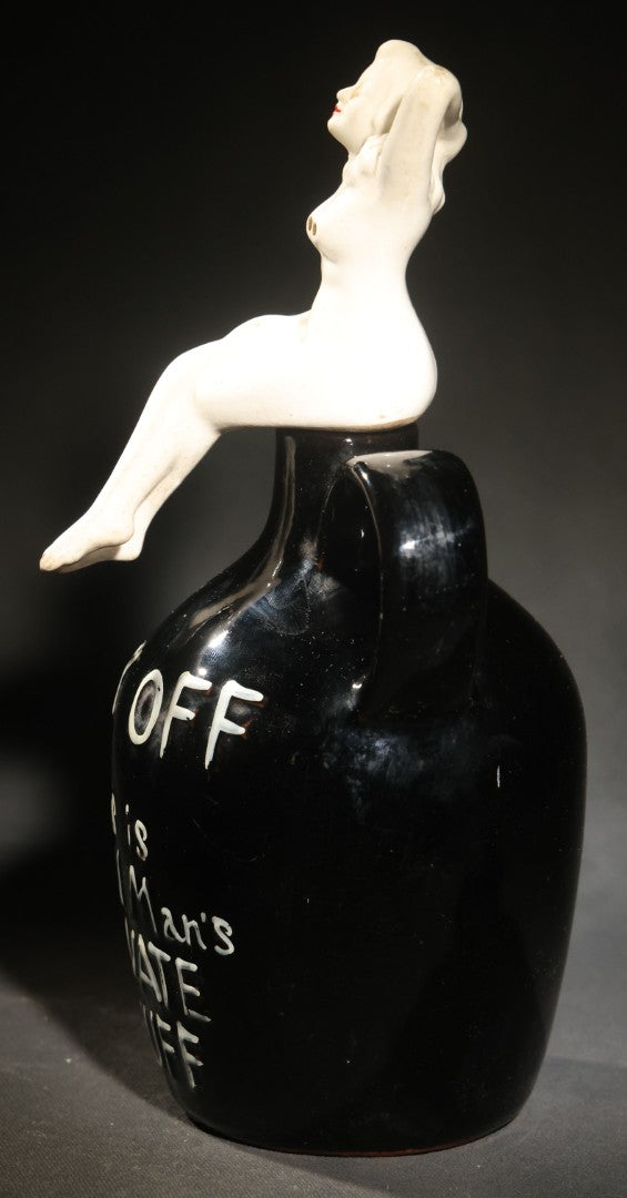 Vintage Ceramic Novelty Jug with Nude Female Figure, "Lay Off This is the Old Man's Private Stuff," G. Novelty Co., Japan