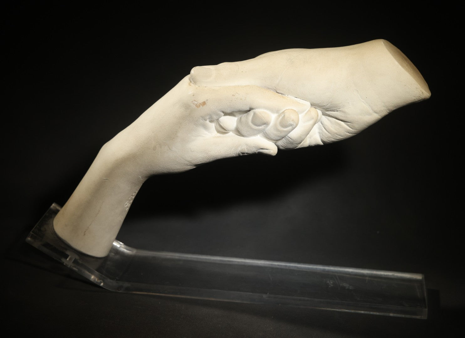 Vintage Plaster Sculpture of Two Clasped Hands After John Cutrone, Austin Productions, 1984, on Acrylic Base