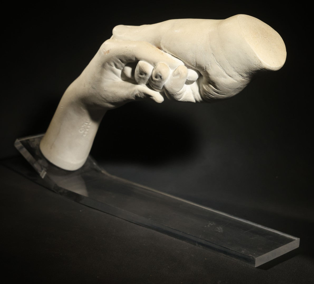 Vintage Plaster Sculpture of Two Clasped Hands After John Cutrone, Austin Productions, 1984, on Acrylic Base