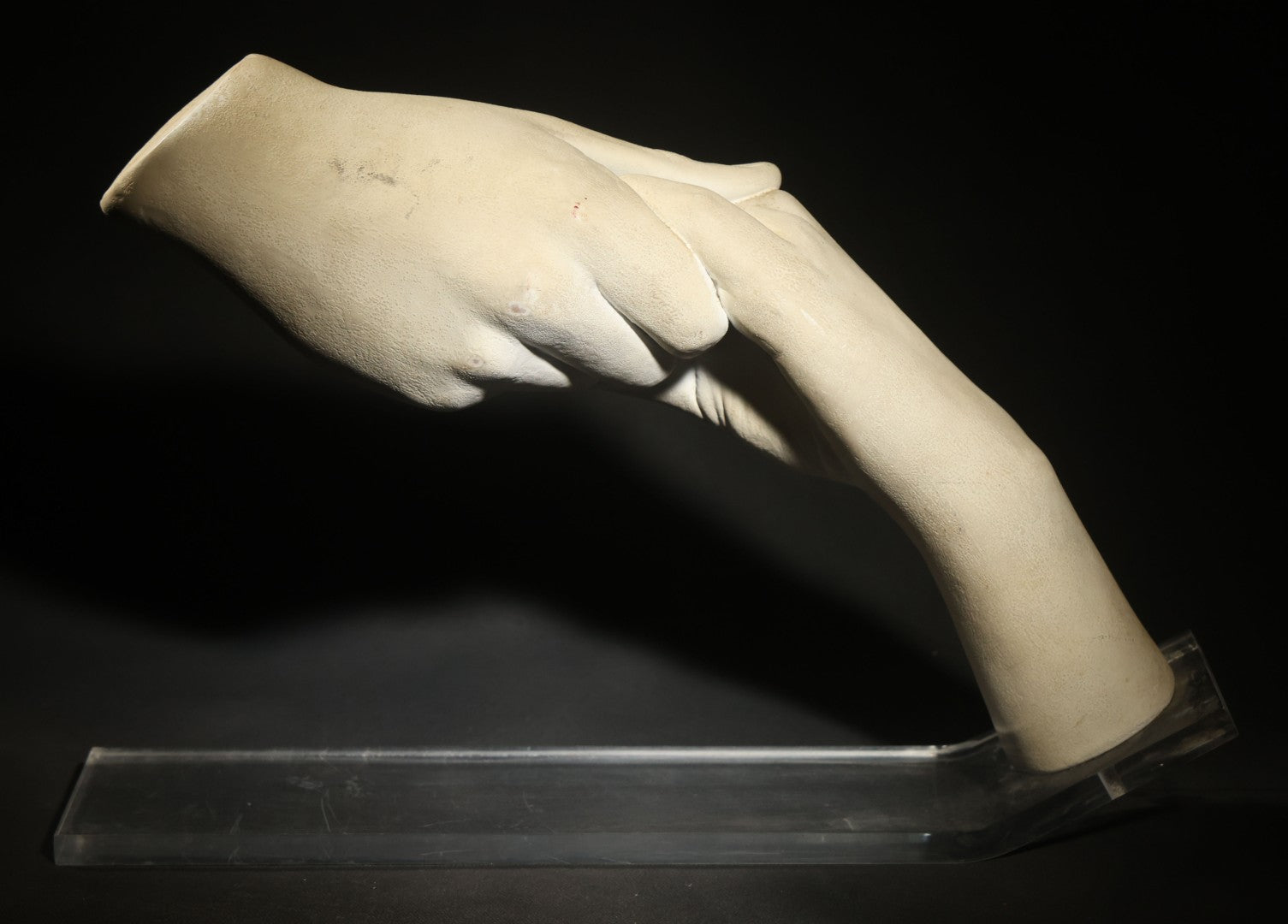 Vintage Plaster Sculpture of Two Clasped Hands After John Cutrone, Austin Productions, 1984, on Acrylic Base