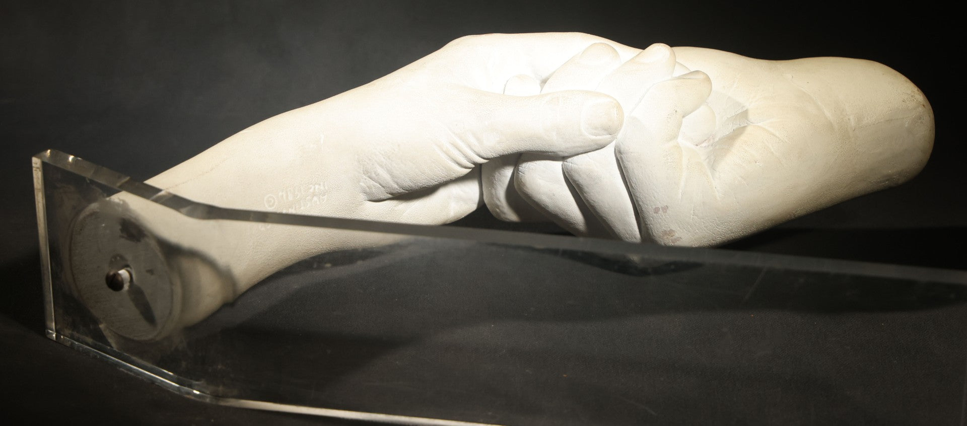 Vintage Plaster Sculpture of Two Clasped Hands After John Cutrone, Austin Productions, 1984, on Acrylic Base