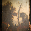 Lot 034 - Antique Oil Painting on Canvas, Landscape with Dead Tree, Figures on a Path, and Distant Mountains, Unframed, 10" W x 14-1/8" H