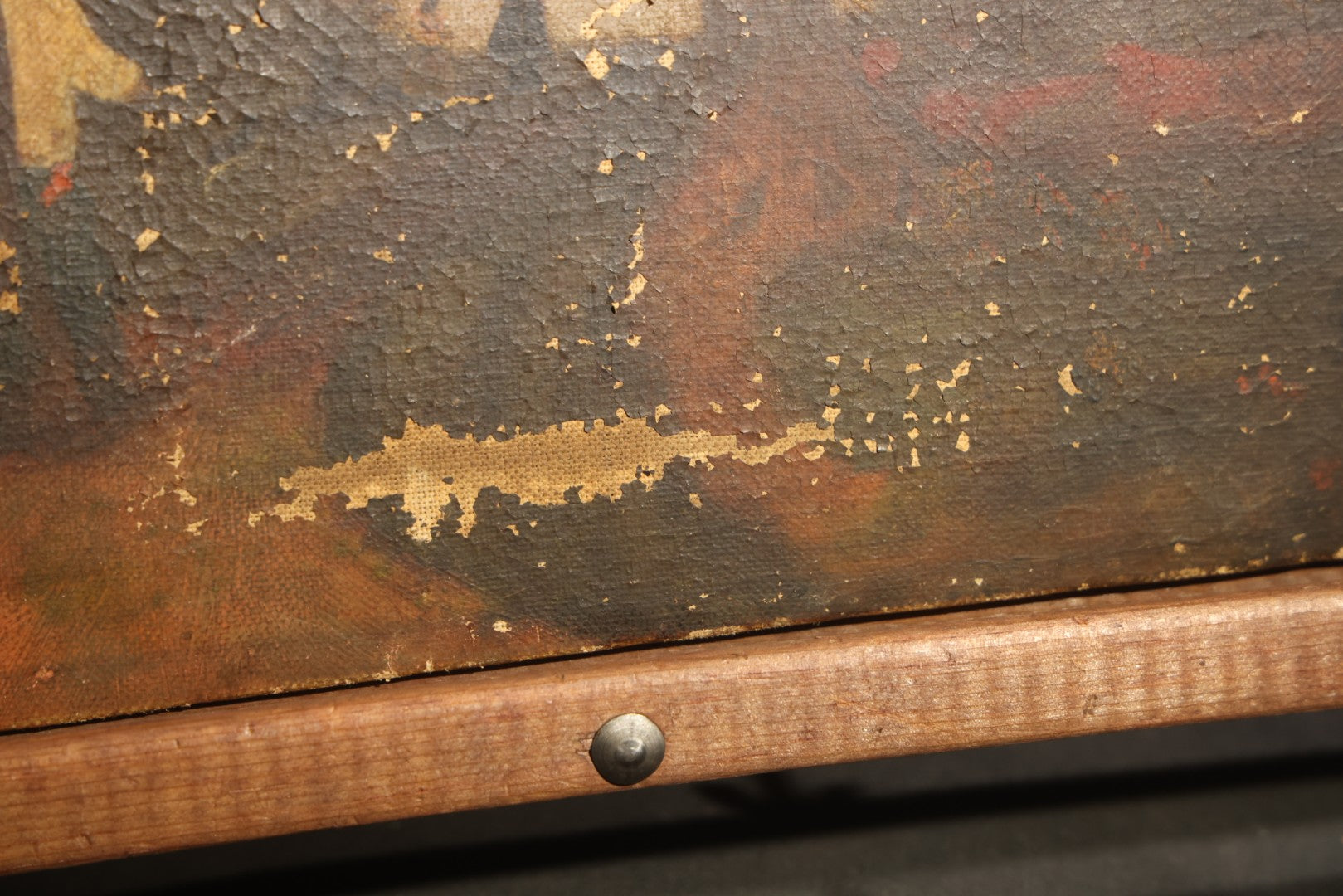 Antique Oil Painting on Canvas, Landscape with Dead Tree, Figures on a Path, and Distant Mountains, Unframed