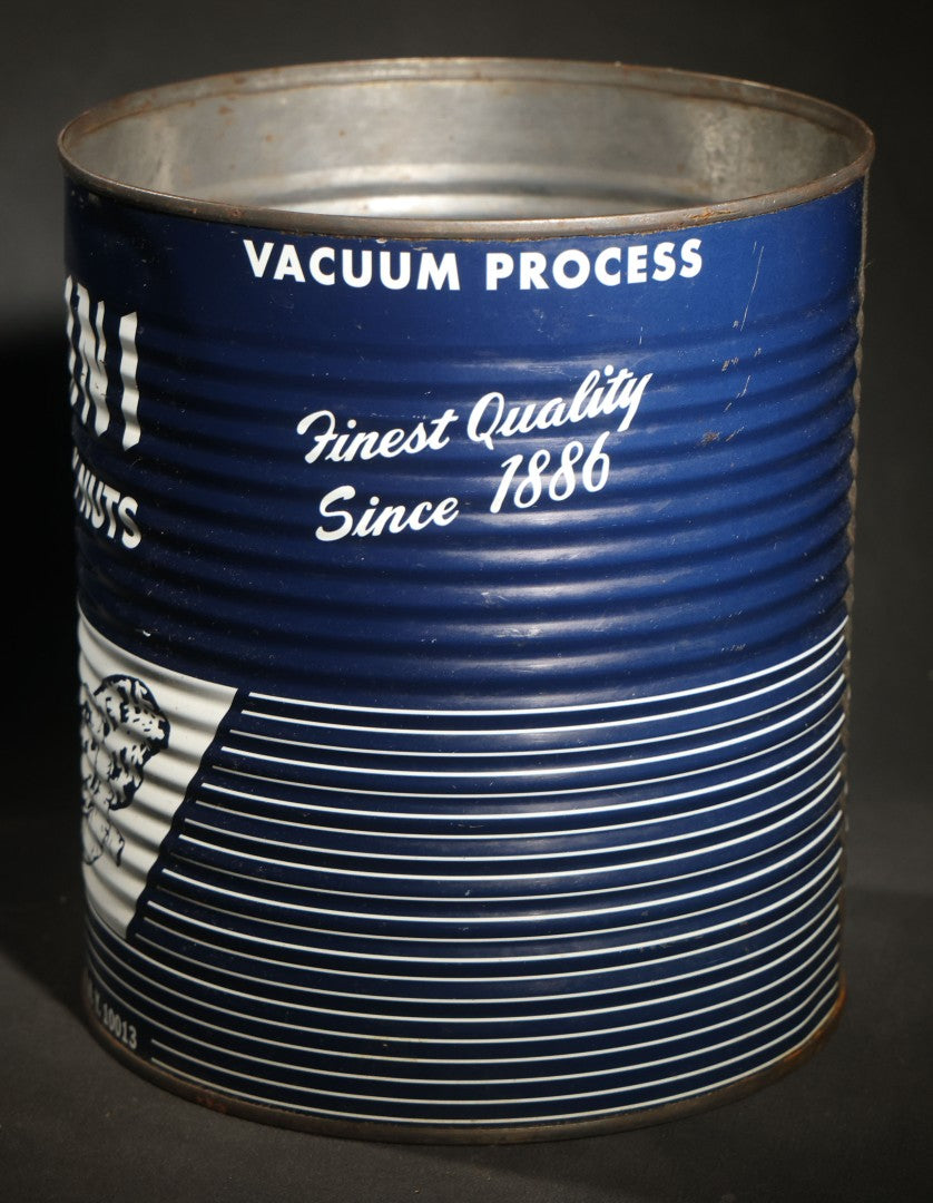 Vintage Bazzini Quality Nuts Vacuum Process Tin with Elephant and Peanut Graphic, A.L. Bazzini Co., Inc., New York, New York, "Finest Quality Since 1886," no Lid