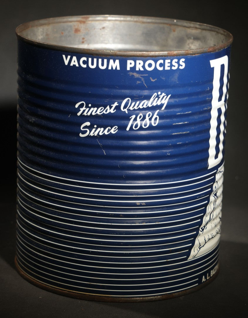 Vintage Bazzini Quality Nuts Vacuum Process Tin with Elephant and Peanut Graphic, A.L. Bazzini Co., Inc., New York, New York, "Finest Quality Since 1886," no Lid