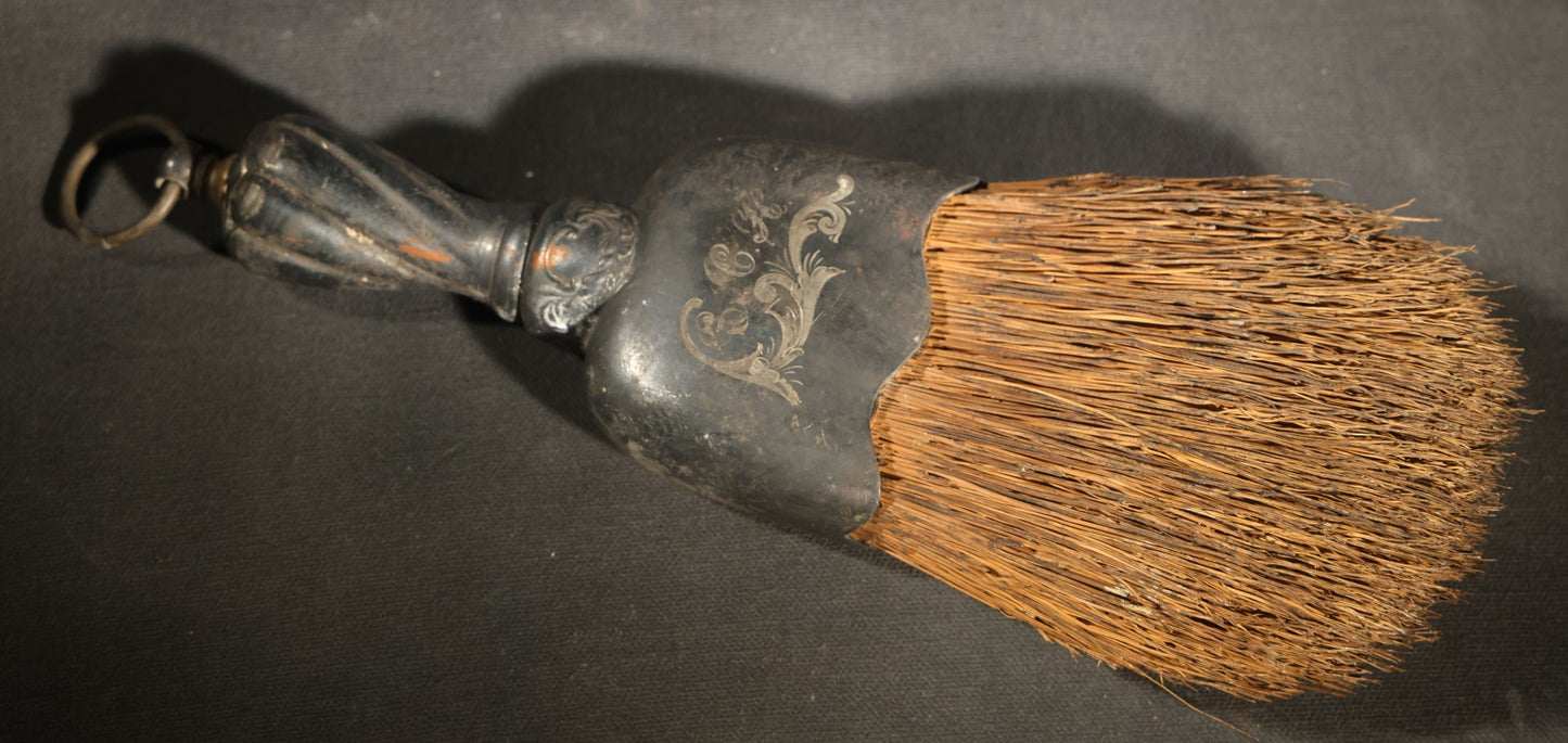 Antique Silver-Plated Whisk Brush with Engraved Scroll Design, Monogrammed E.C.M.