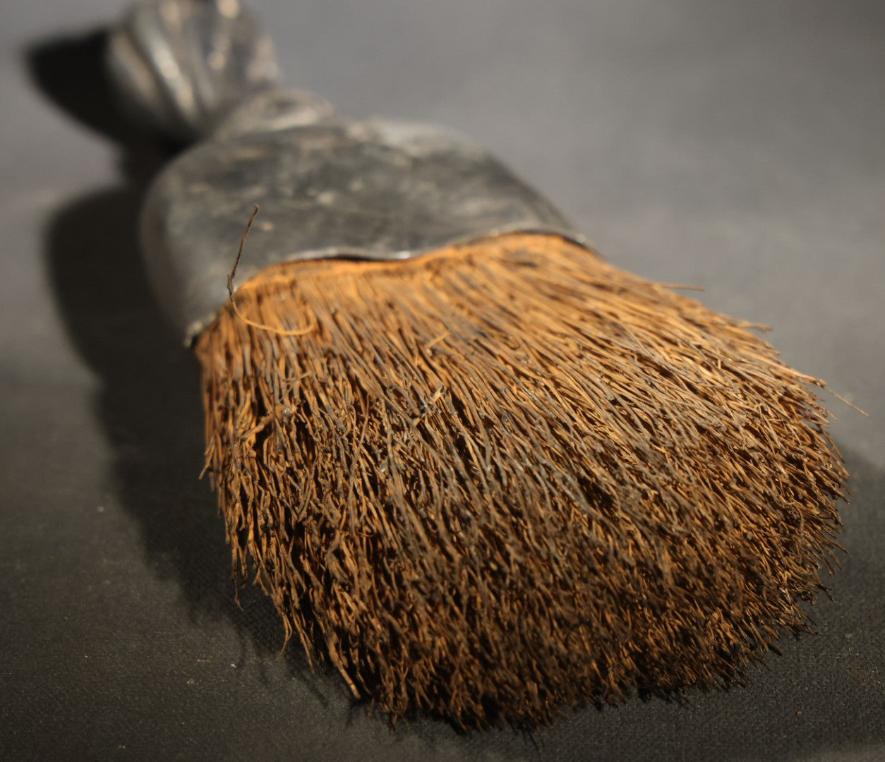 Antique Silver-Plated Whisk Brush with Engraved Scroll Design, Monogrammed E.C.M.