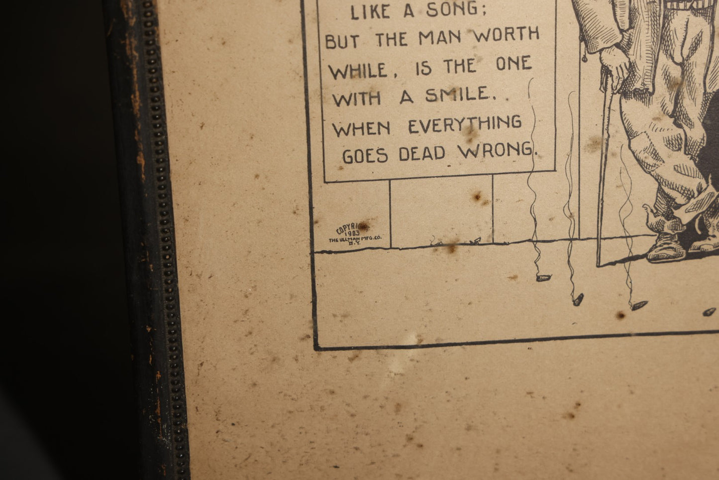 Antique Framed Print, "Post no Bills" Smiling Tramp Cartoon with Verse, Copyright 1903 by the Ullman Mfg. Co., New York