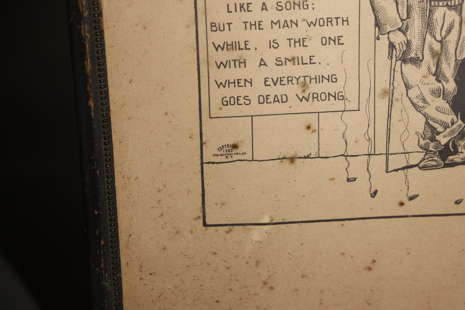 Antique Framed Print, "Post no Bills" Smiling Tramp Cartoon with Verse, Copyright 1903 by the Ullman Mfg. Co., New York