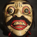 Lot 092 - Vintage Carved and Painted Balinese Topeng-Style Wood Mask with Bulging Eyes, Mustache, Hair, and Red Earrings