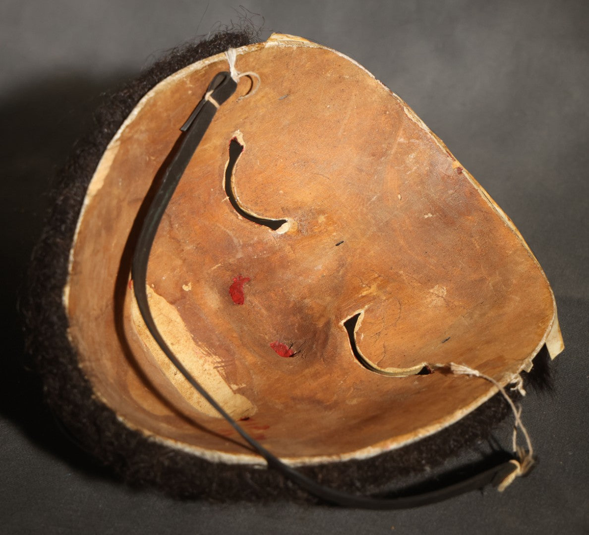 Vintage Carved and Painted Balinese Topeng-Style Wood Mask with Bulging Eyes, Mustache, Hair, and Red Earrings