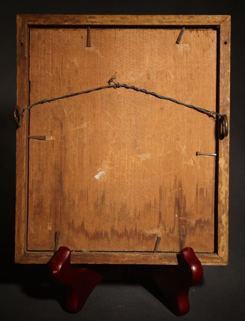 Antique Small Framed Chromolithograph Print, Portrait of a Young Woman in a Blue Dress with Flowers in Her Hair, Black Choker Necklace, and Drop Earrings