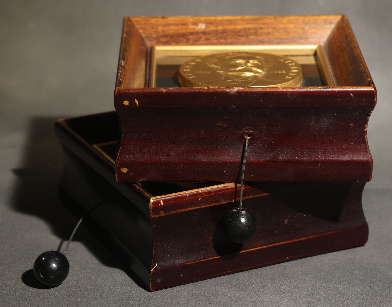 Pair of Vintage Music Masters Musical Wall Plaques with Thorens Movements, Johann Strauss "Emperor Waltz" and Frederic Chopin "Till the End of Time," Made in Switzerland, Inscribed and Dated 1949