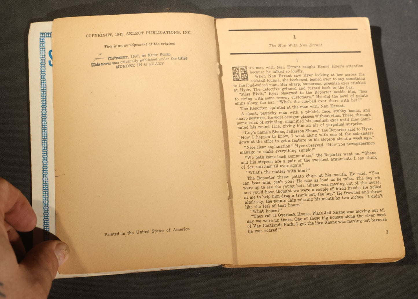 "Strangler's Holiday" Vintage Crime Novel Selection no. 25 Paperback by Kurt Steel, Published by Select Publications, Inc., New York, with Painted Cover Illustration of a Strangling Scene