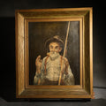 Lot 036 - Antique Oil Painting on Canvas, Portrait of an Elderly Fisherman with Pole, Pipe, and Spectacles, Signed H.P.K. Hanson, 1912, Framed, 17-1/4" W x 20" H