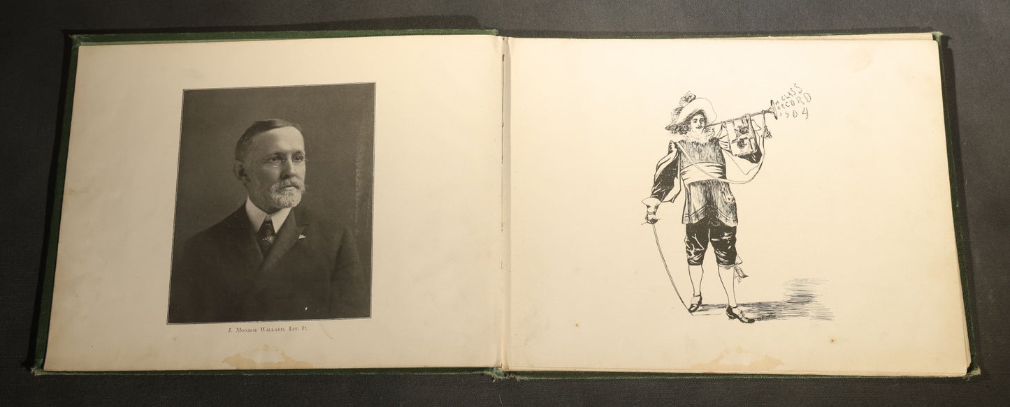 Antique 1904 All-Girls School Yearbook with Gilt Monogram, Green Cloth Binding, Photographic Plates, Philadelphia, Pennsylvania Area