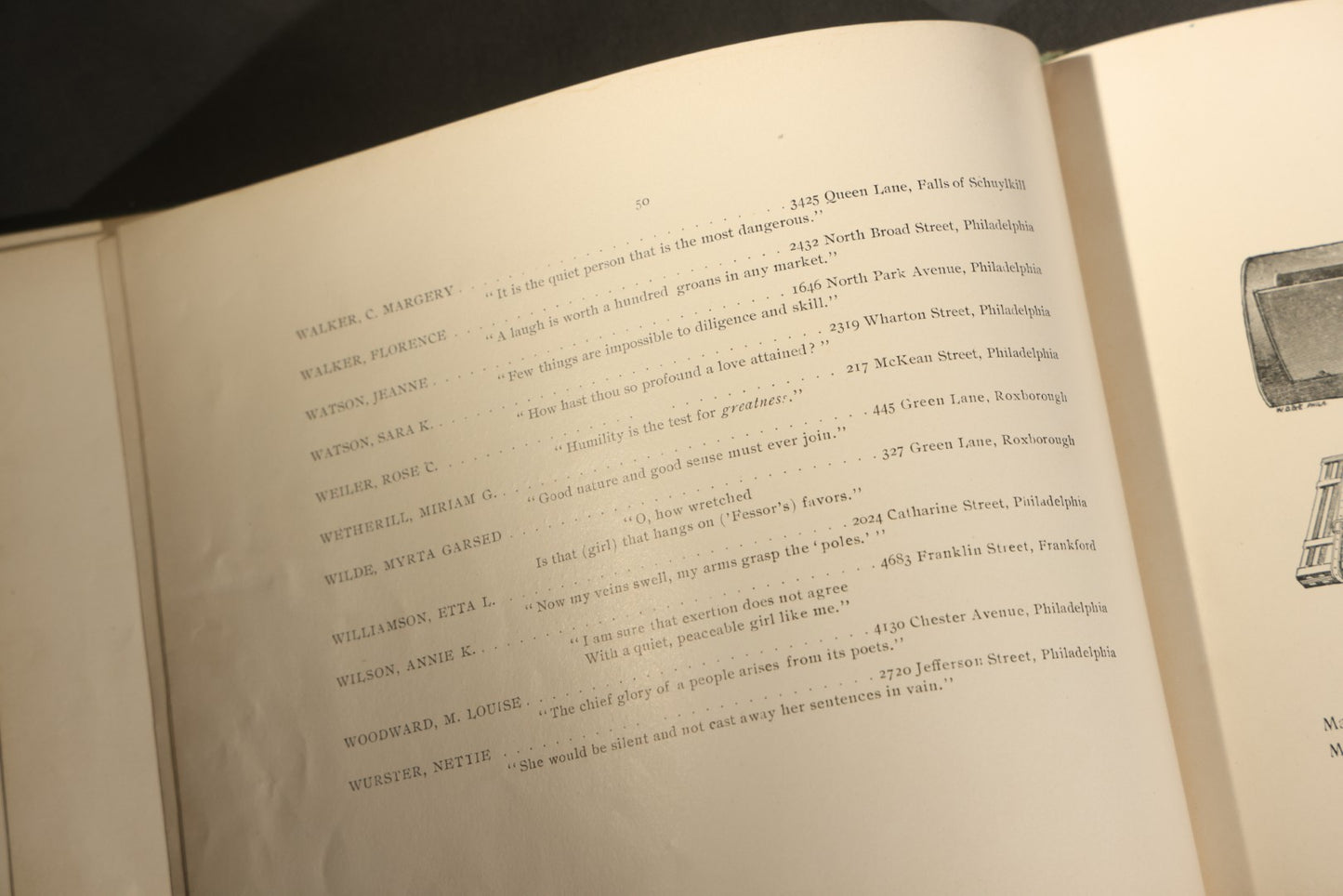 Antique 1904 All-Girls School Yearbook with Gilt Monogram, Green Cloth Binding, Photographic Plates, Philadelphia, Pennsylvania Area