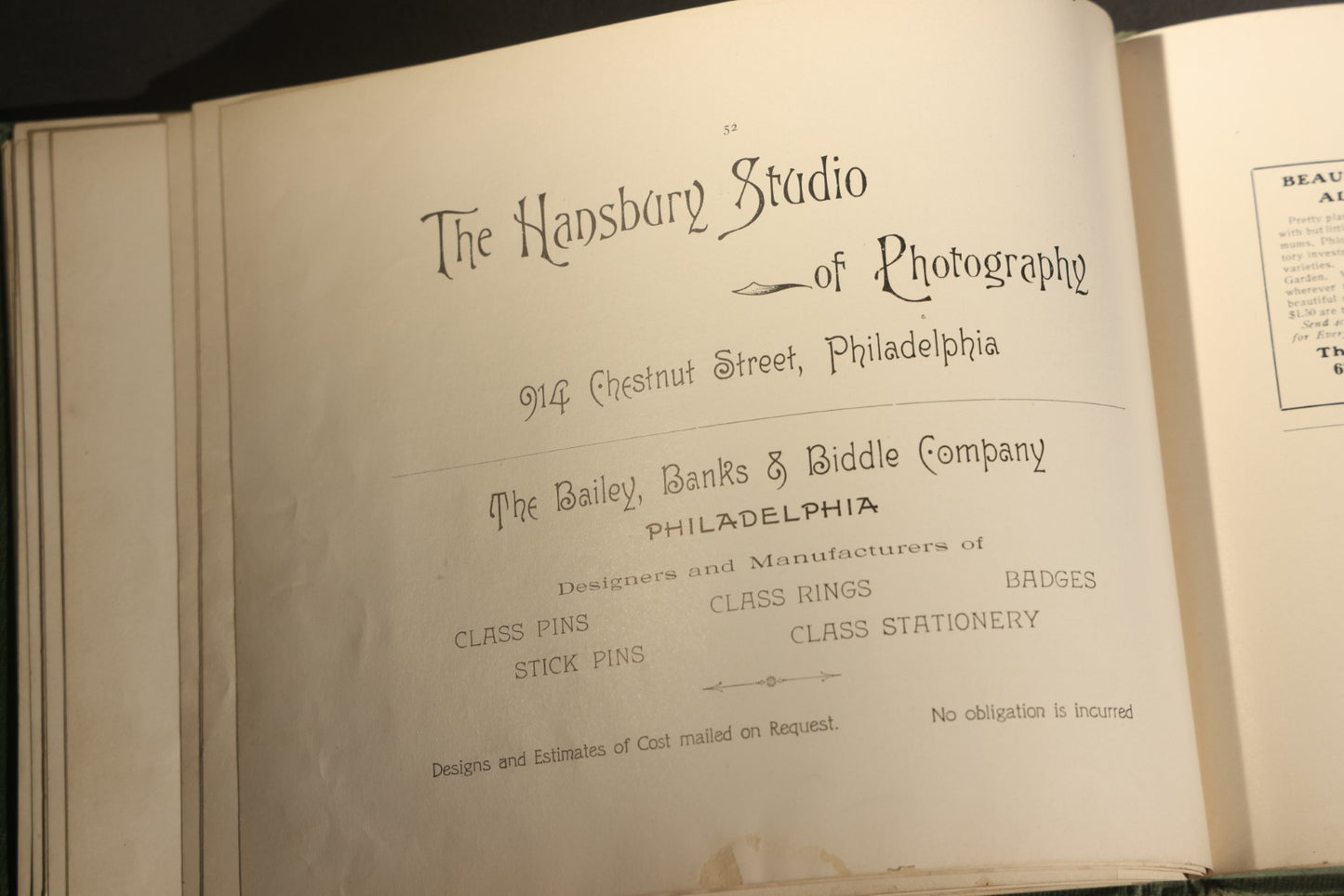 Antique 1904 All-Girls School Yearbook with Gilt Monogram, Green Cloth Binding, Photographic Plates, Philadelphia, Pennsylvania Area