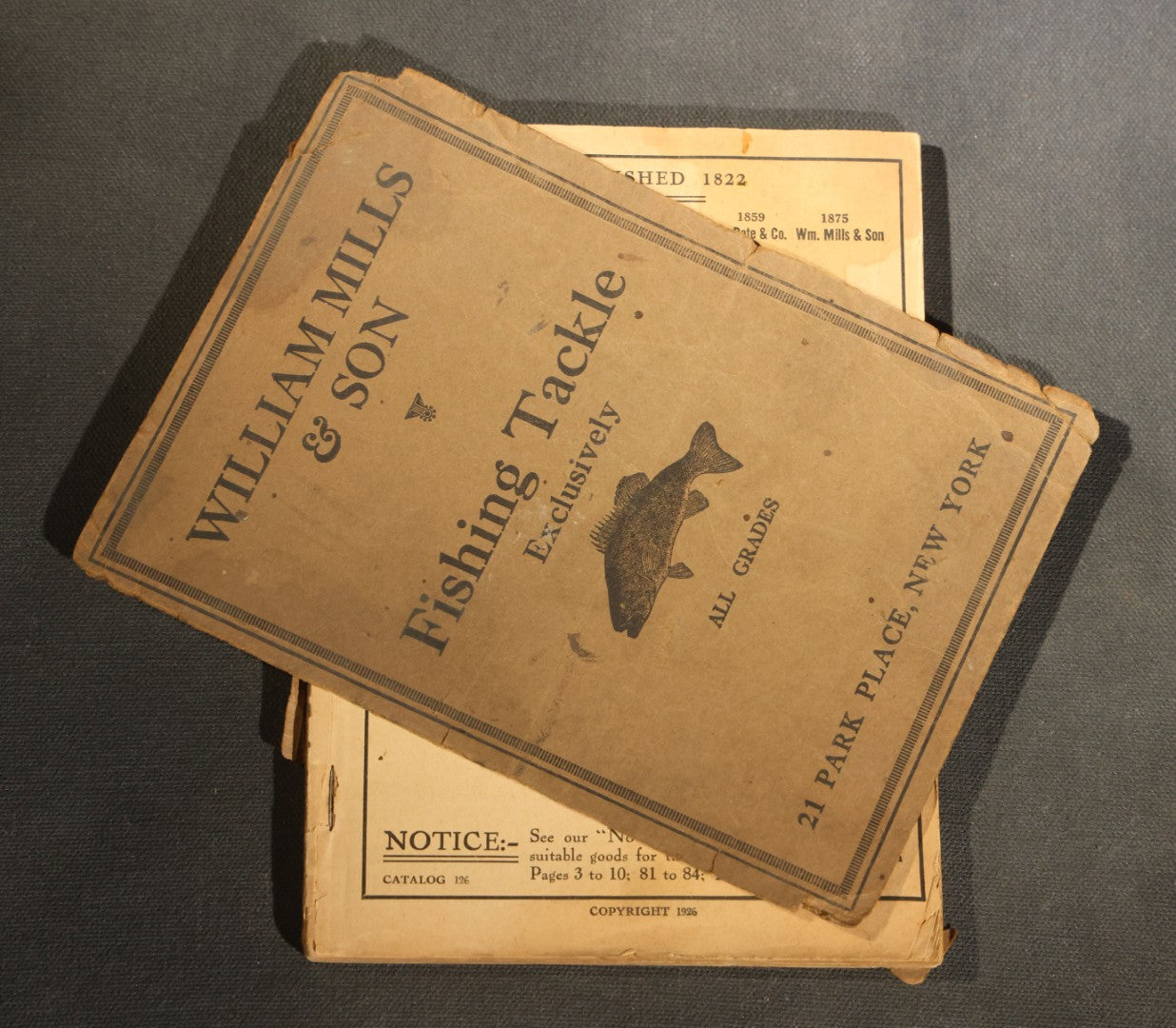 Antique William Mills & Son "Fishing Tackle Exclusively" Catalog 126, Sole Agents for H.L. Leonard Split Bamboo Rods, 21 Park Place, New York, Copyright 1926