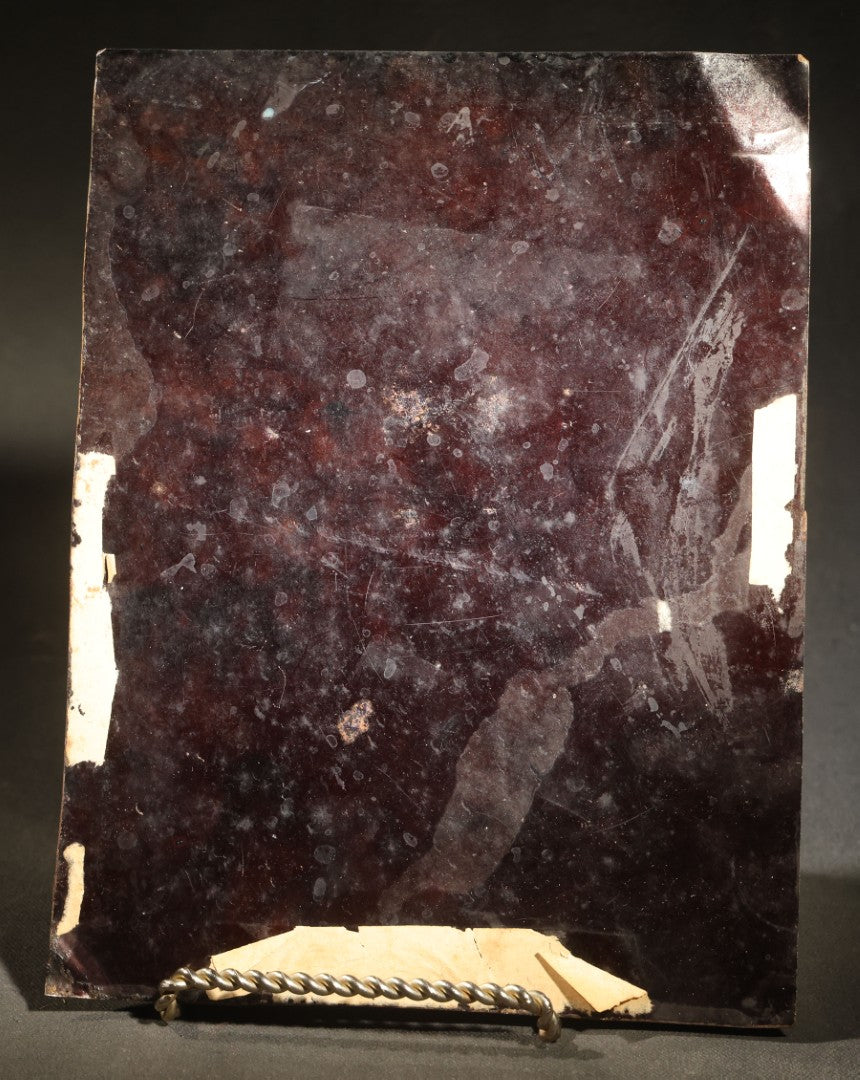 Antique Full Plate Tintype Photograph of Two Seated Women in Dark Dresses with Plaid Bows