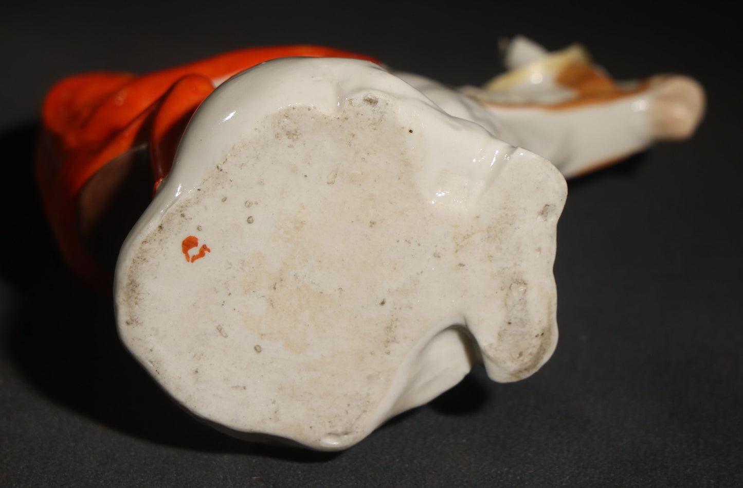 Antique Porcelain Figural Creamer of a Red Devil Riding a White Horse, Likely German, Note Horse Missing Tip of Ear