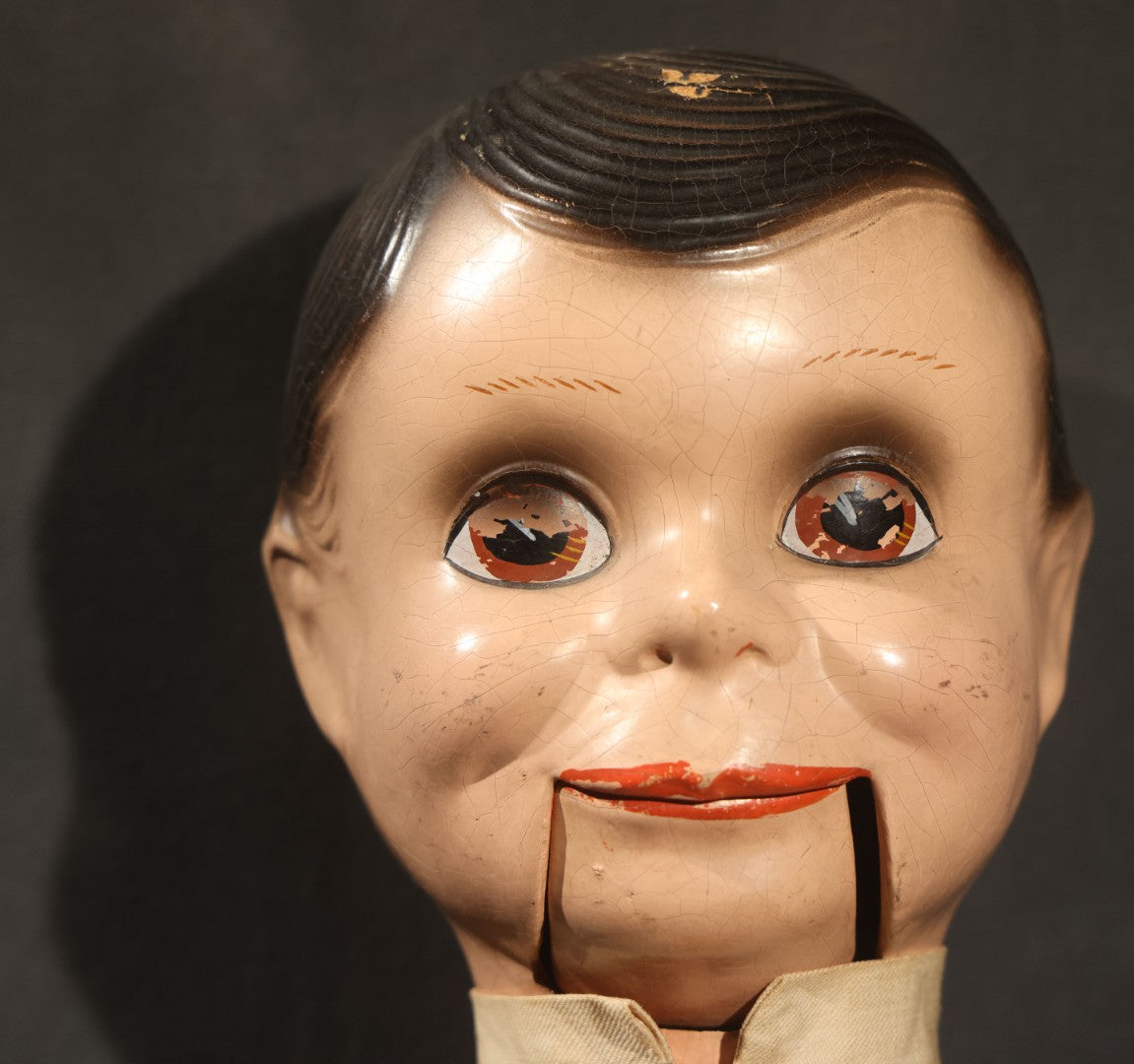 Vintage Circa 1940s Ventriloquist Dummy in Houndstooth Suit with Working Mouth Mechanism and Composition Head