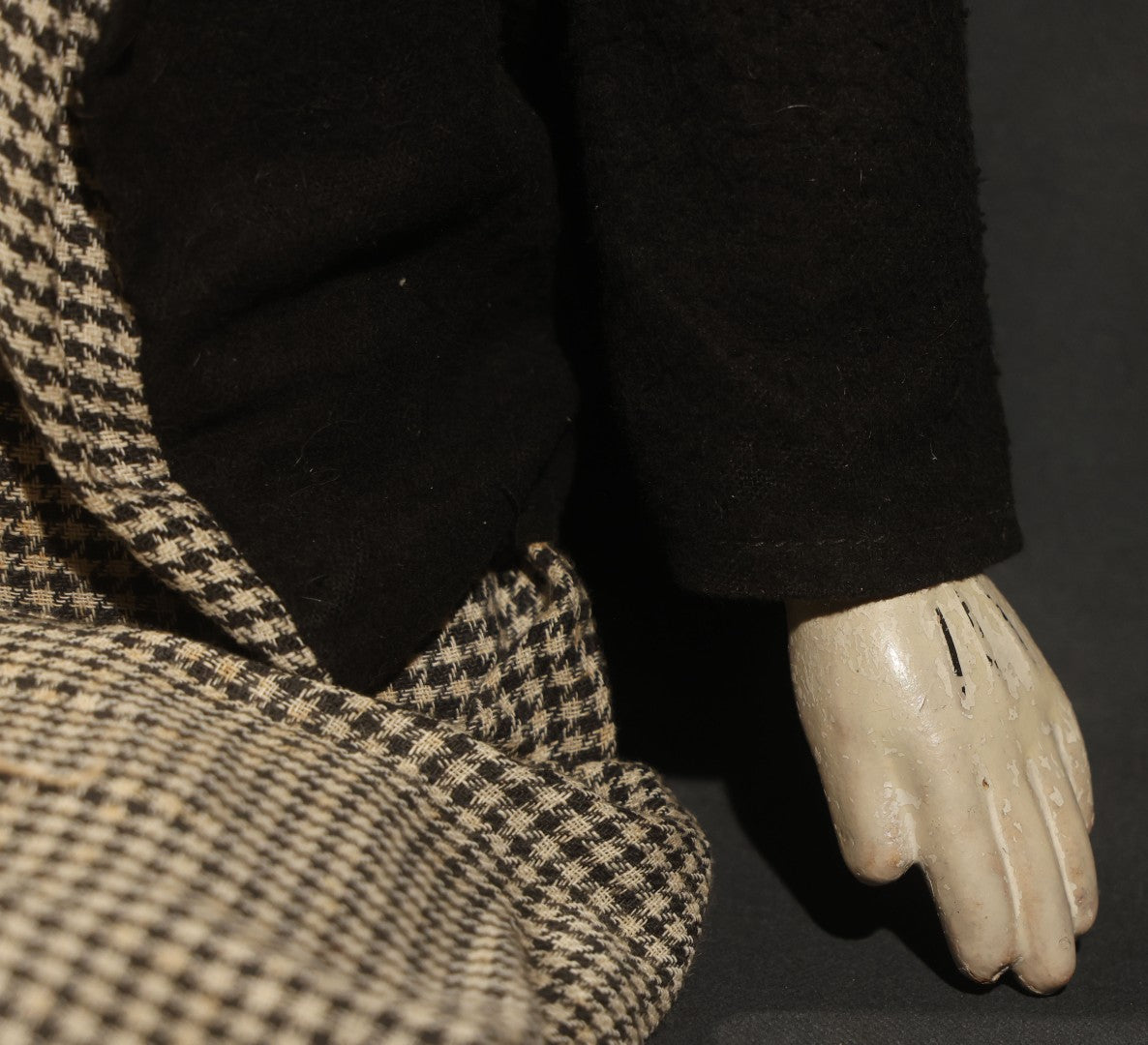 Vintage Circa 1940s Ventriloquist Dummy in Houndstooth Suit with Working Mouth Mechanism and Composition Head