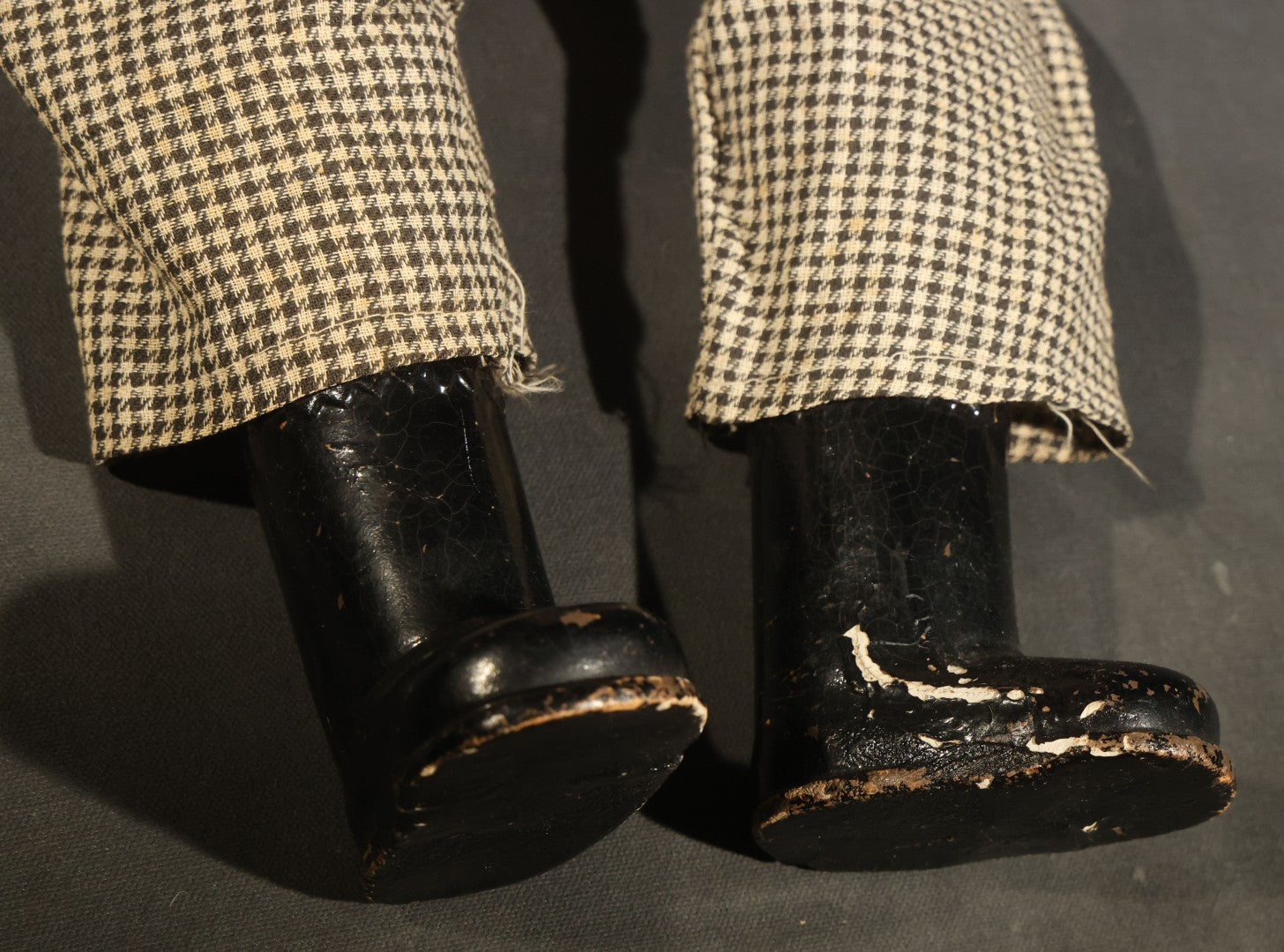 Vintage Circa 1940s Ventriloquist Dummy in Houndstooth Suit with Working Mouth Mechanism and Composition Head