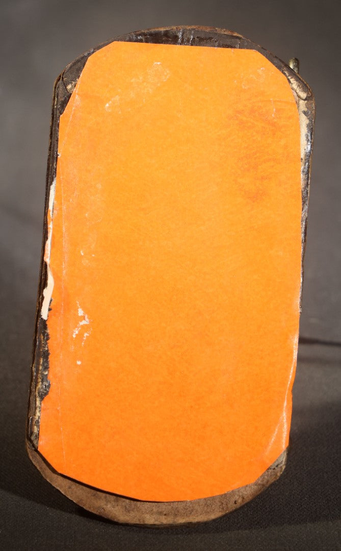 Antique Folk Art Hand-Painted Papier-Mache Box Lid with Portrait of a Young Woman in a Red and Yellow Dress with Flowers in Her Hair