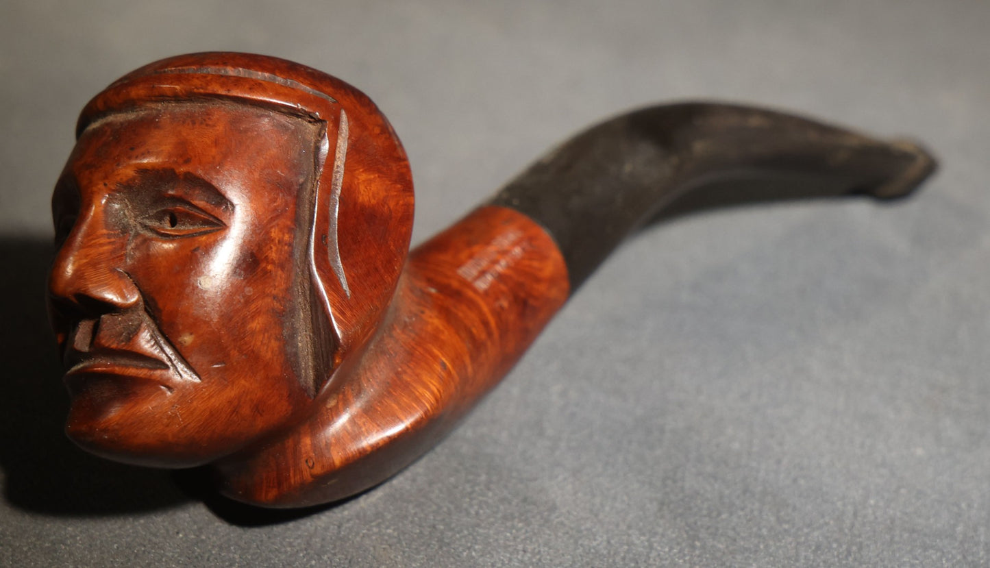 Vintage Carved Briar Figural Smoking Pipe Depicting Dante Alighieri, Made in Italy