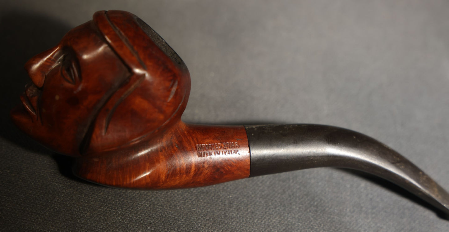 Vintage Carved Briar Figural Smoking Pipe Depicting Dante Alighieri, Made in Italy