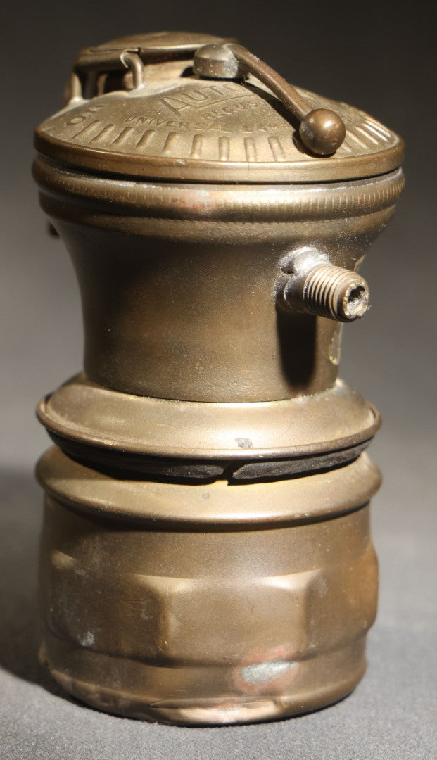 Antique Auto-Lite Brass Carbide Lamp, Patented, Manufactured by Universal Lamp Co., Made in U.S.A.