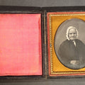 Lot 115 - Antique 1/6th Plate Daguerreotype Photograph of an Elderly Woman in a White Bonnet and Dark Dress, Full Intact Leatherette Case
