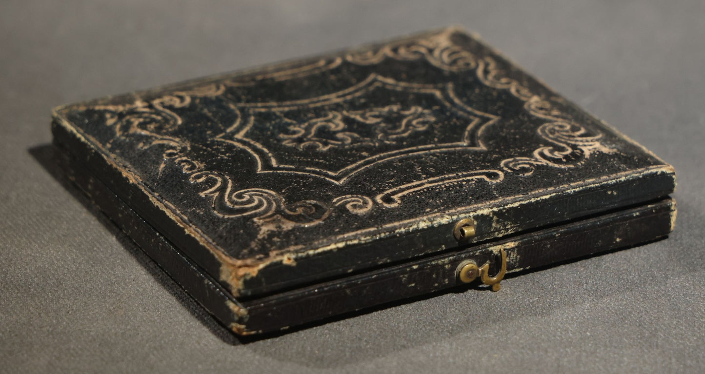 Antique 1/6th Plate Daguerreotype Photograph of an Elderly Woman in a White Bonnet and Dark Dress, Full Intact Leatherette Case