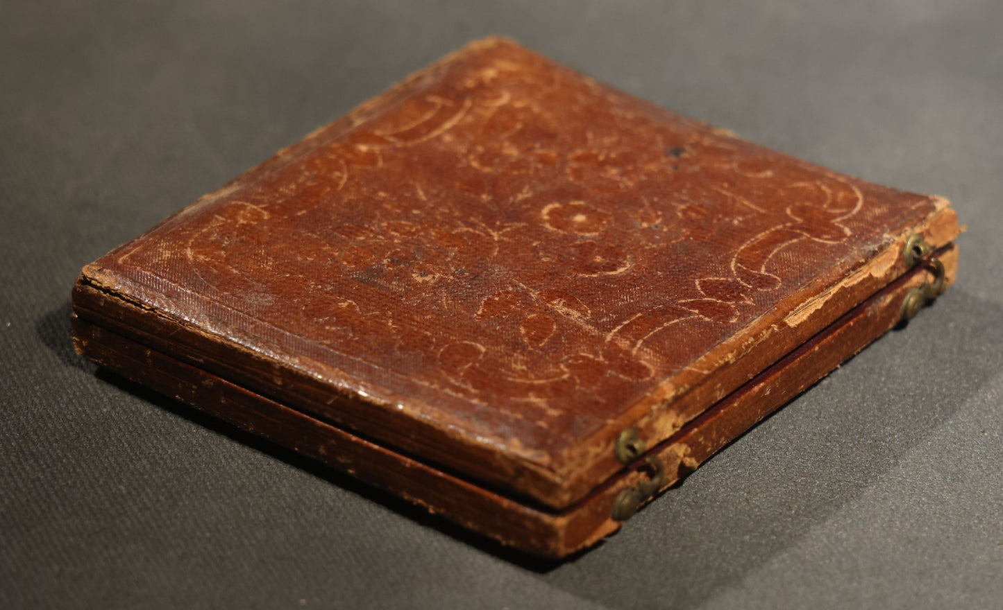 Antique 1/6th Plate Daguerreotype Photograph of a Young Woman in a Dark Dress Holding a Book, Full Intact Leatherette Case with Wear