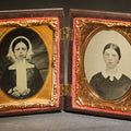 Lot 117 - Pair of Antique 1/9th Plate Ambrotype Photographs of Two Young Women in a Double Thermoplastic Union Case with Angel in Flight Design