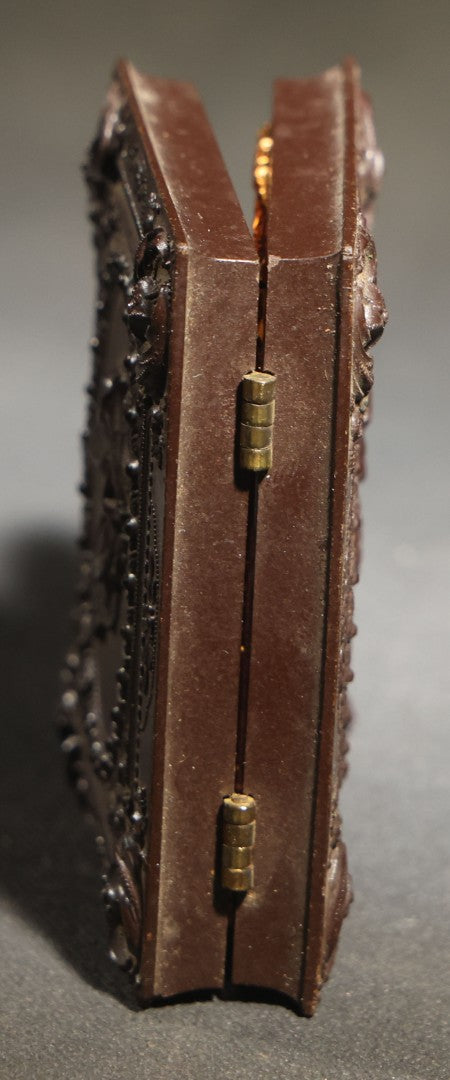 Pair of Antique 1/9th Plate Ambrotype Photographs of Two Young Women in a Double Thermoplastic Union Case with Angel in Flight Design