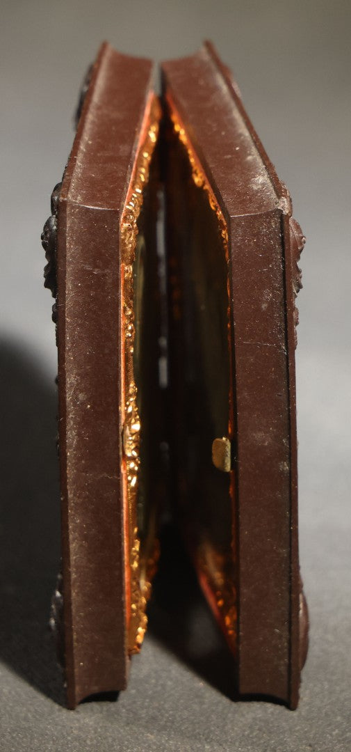 Pair of Antique 1/9th Plate Ambrotype Photographs of Two Young Women in a Double Thermoplastic Union Case with Angel in Flight Design