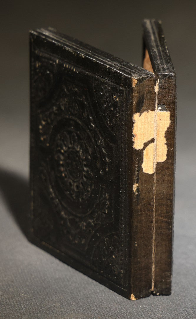 Antique 1/9th Plate Ambrotype Photograph of a Middle-Aged Woman in a Bonnet and Dark Dress, Full Intact Leatherette Case