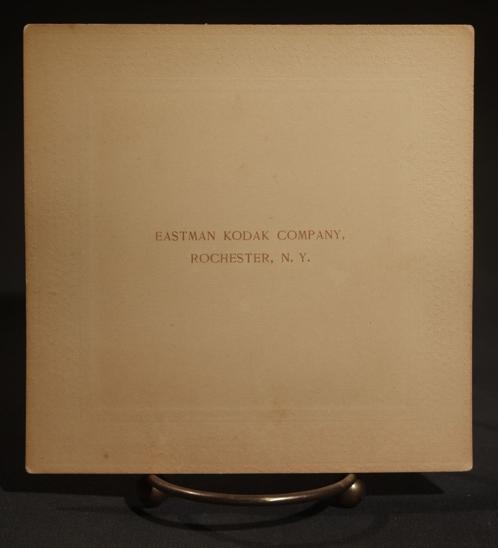 Grouping of Four Antique Board-Mounted Occupational Photographs of a Stone Carver Sculpting a Fountain, Inscribed Charles Le Page, Carved for Mr. Barney, on Eastman Kodak Mounts