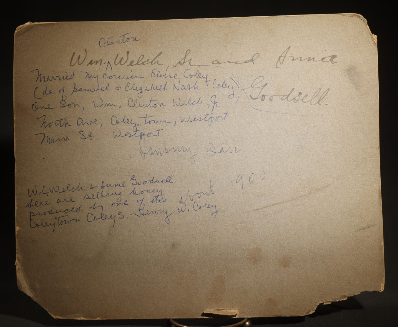 Antique Board-Mounted Occupational Photograph of W. Clinton Welch, Sr. and Annie Goodsell Selling Honey at the Danbury Fair, Coleytown, Westport, Connecticut, Circa 1900